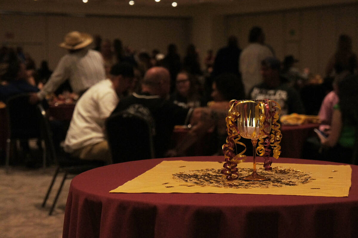 Decorations at the all-class reunion in Las Vegas were maroon and gold, paying tribute to Pahru ...