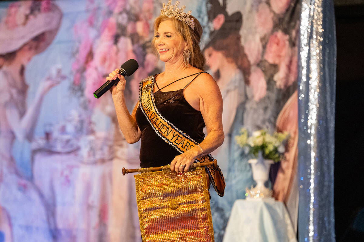 2025 Ms. Senior Golden Years Queen Mary McRory (Dahlman) reads the Queen's Creed before the 202 ...