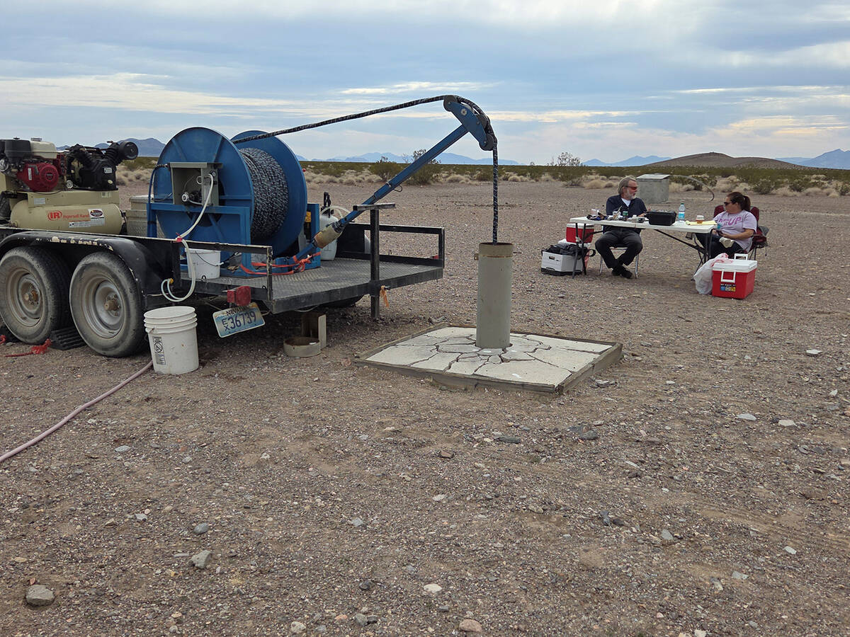 Samples are pulled from a Nye County Early Warning Drilling Program well as part of the 2025 Tr ...
