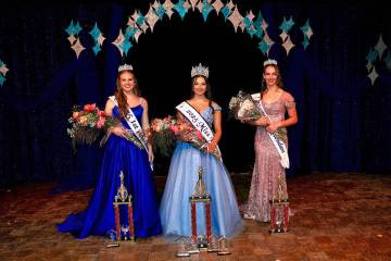 Miss Pahrump Queen 2025 Emilee Rodriguez, center, and her court, Isabella Simpson, left, and Mo ...