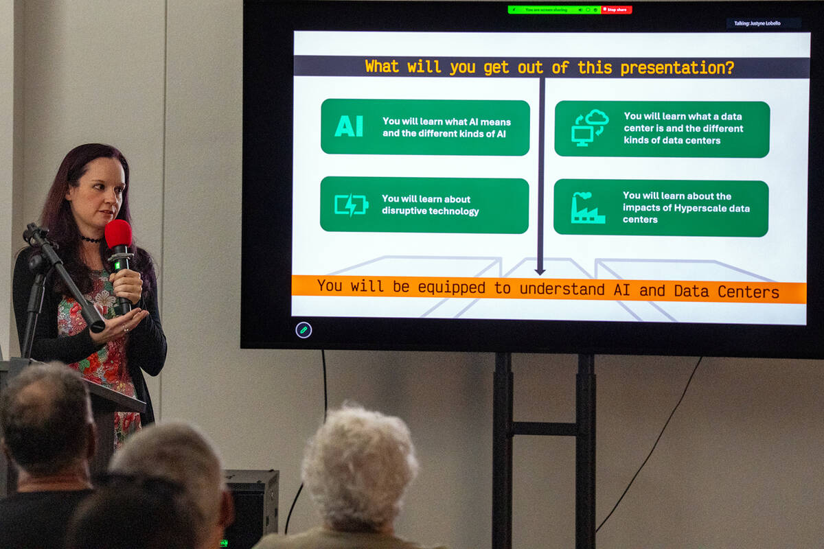 Justyne Lobello gave area residents an overview of AI and data centers at a presentation on Jul ...
