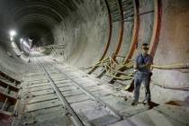 Inside the south portal to a five-mile tunnel in Yucca Mountain 90 miles northwest of Las Vegas ...