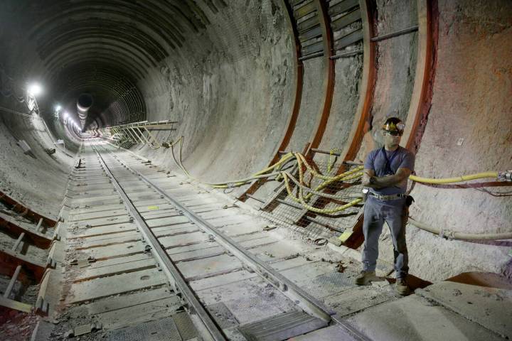 Inside the south portal to a five-mile tunnel in Yucca Mountain 90 miles northwest of Las Vegas ...