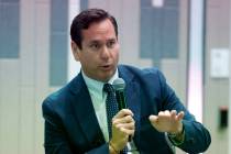 Nevada Secretary of State Francisco Aguilar speaks during a Fireside Chat on election security ...