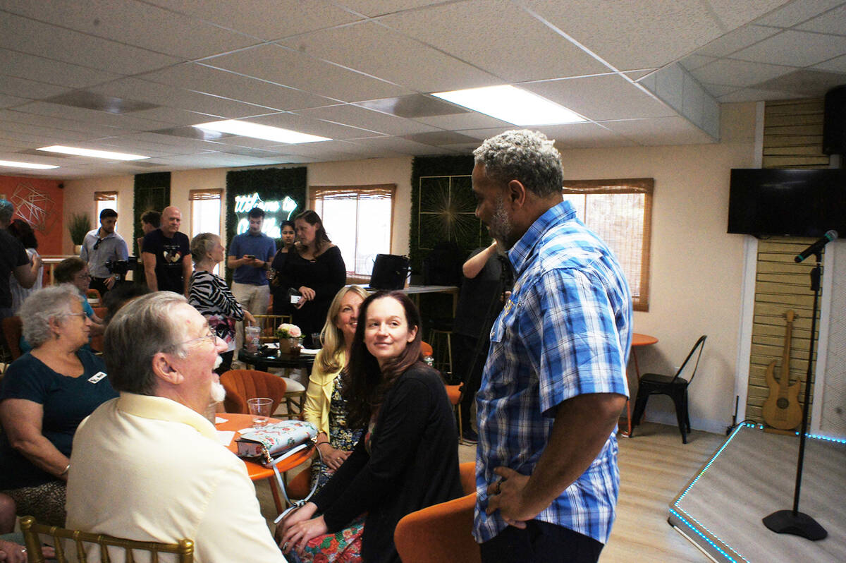 Congressman Steven Horsford greets a table at the "Stuff Costs Too Much Tour" stop in Pahrump. ...