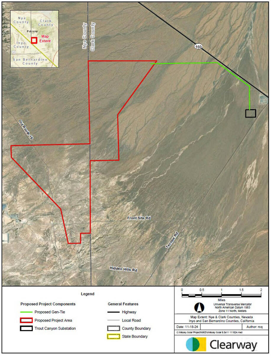 As outlined in red, the Mosey Solar Project is proposed for roughly 3,565 acres of public lands ...