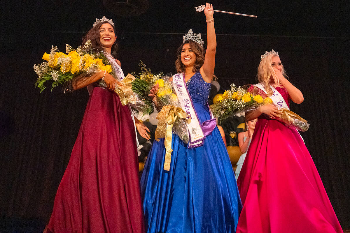 Miss Pahrump 2026 Natalie Soto, center, and her court, consisting of first attendant Eva Armend ...