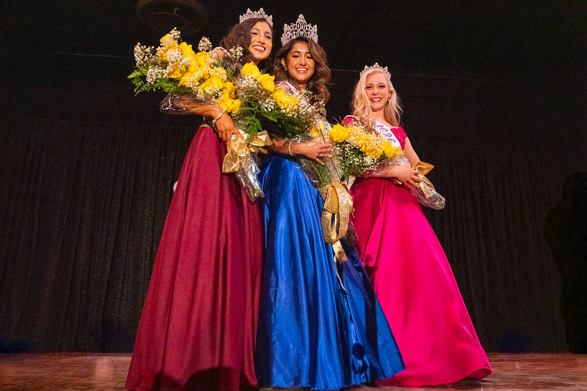 Miss Pahrump 2026 Natalie Soto, center, and her court, consisting of first attendant Eva Armend ...