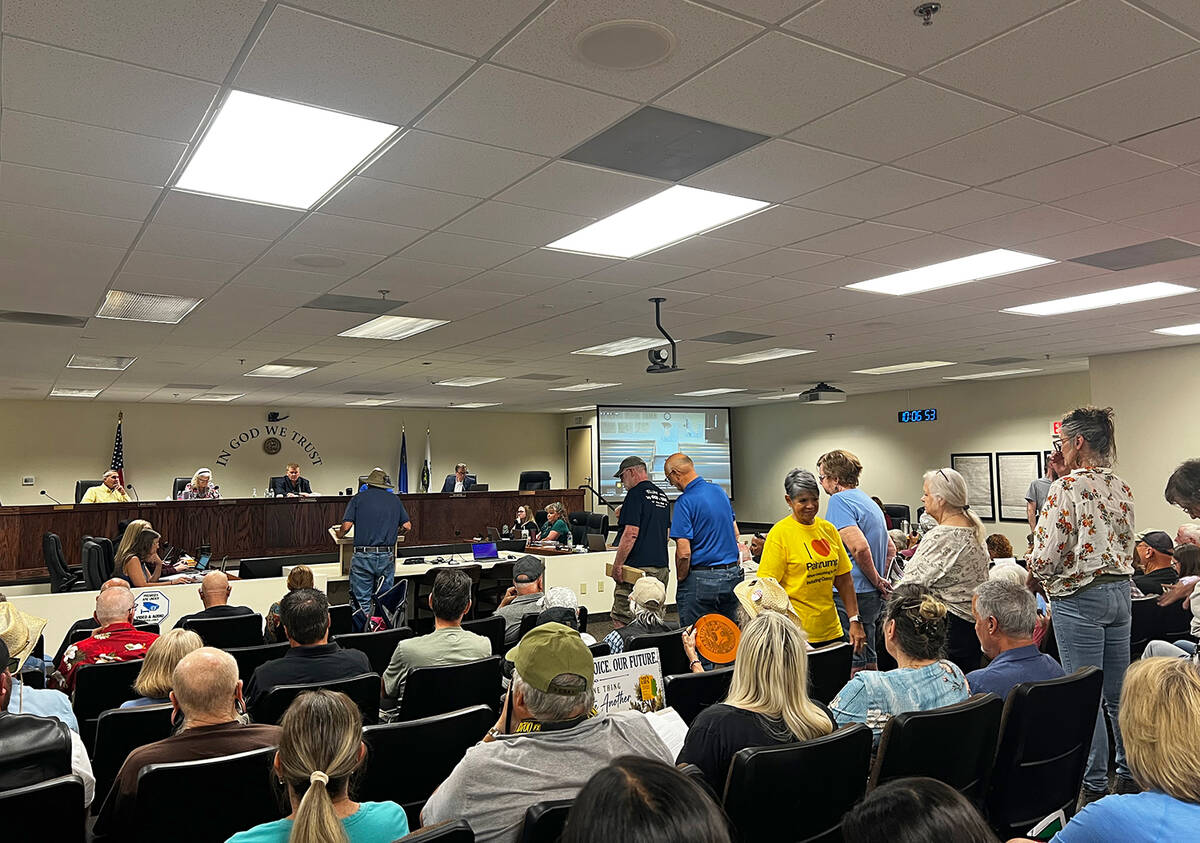The Nye County Commissioners' Chambers was packed once again as hundreds of area residents turn ...