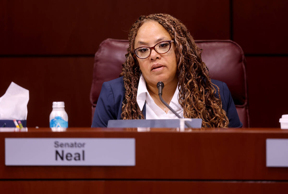 Sen. Dina Neal, D-North Las Vegas, listens to testimony during a meeting of the Senate Finance ...