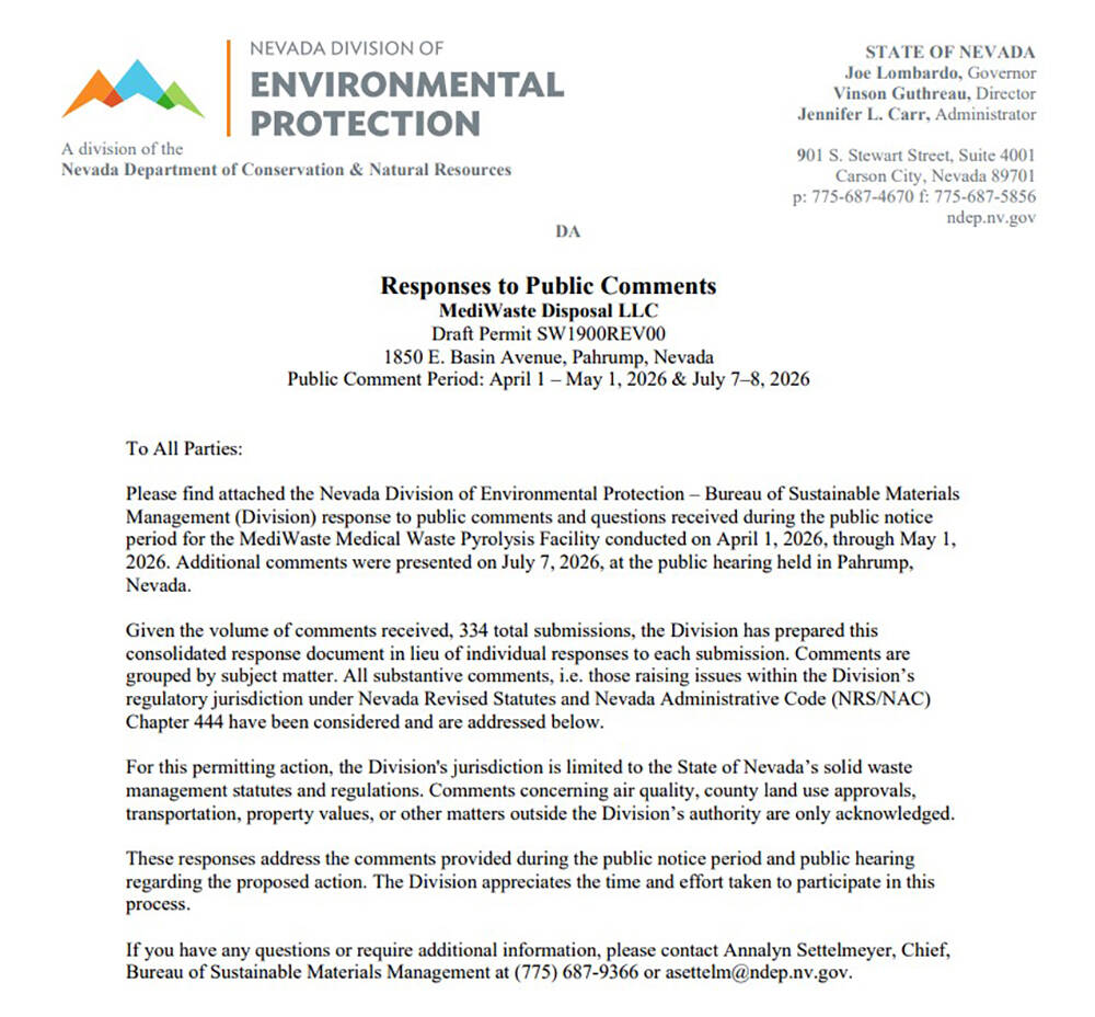 The Nevada Division of Environmental Protection - Bureau of Sustainable Materials Management ha ...