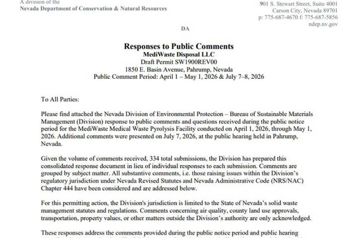 The Nevada Division of Environmental Protection - Bureau of Sustainable Materials Management ha ...