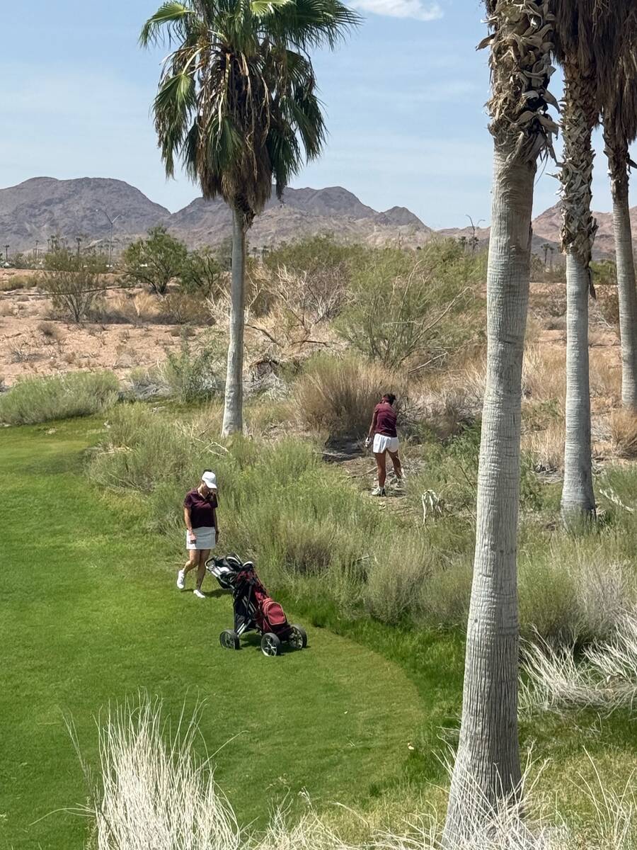Pahrump Valley senior Natalie Soto plays from the rough during the Trojans’ Aug. 20 season op ...