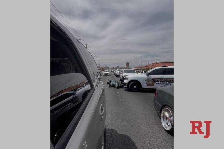 A Nye County deputy appeared to strike a motorcyclist during a pursuit near the intersection of ...