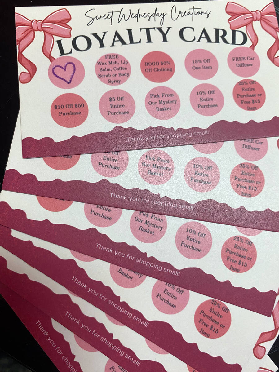 Sweet Wednesday Creations offers loyalty cards for its customers, with a special award for each ...