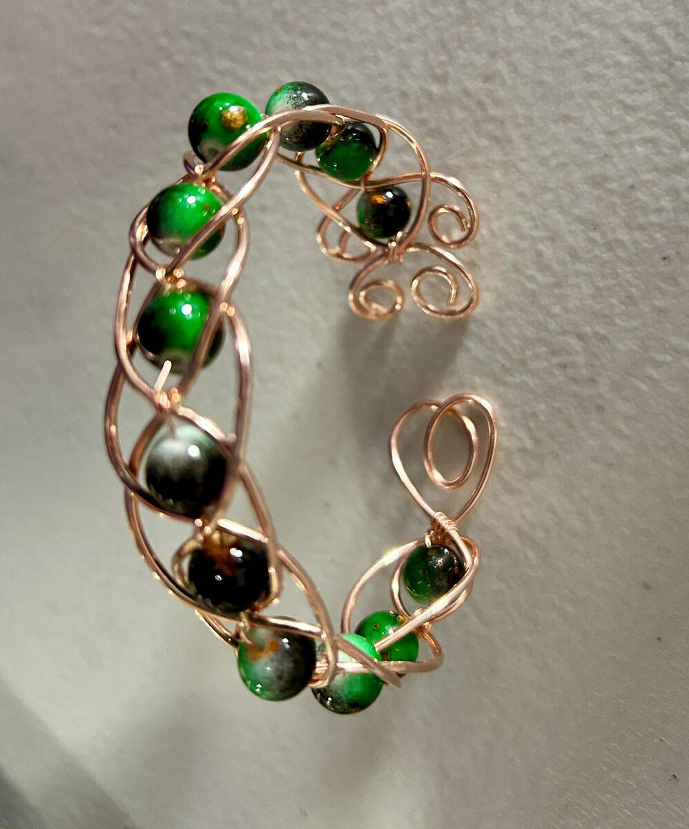 The wire wrap jewelry making Art for Recovery Class resulted in the creation of several bracele ...