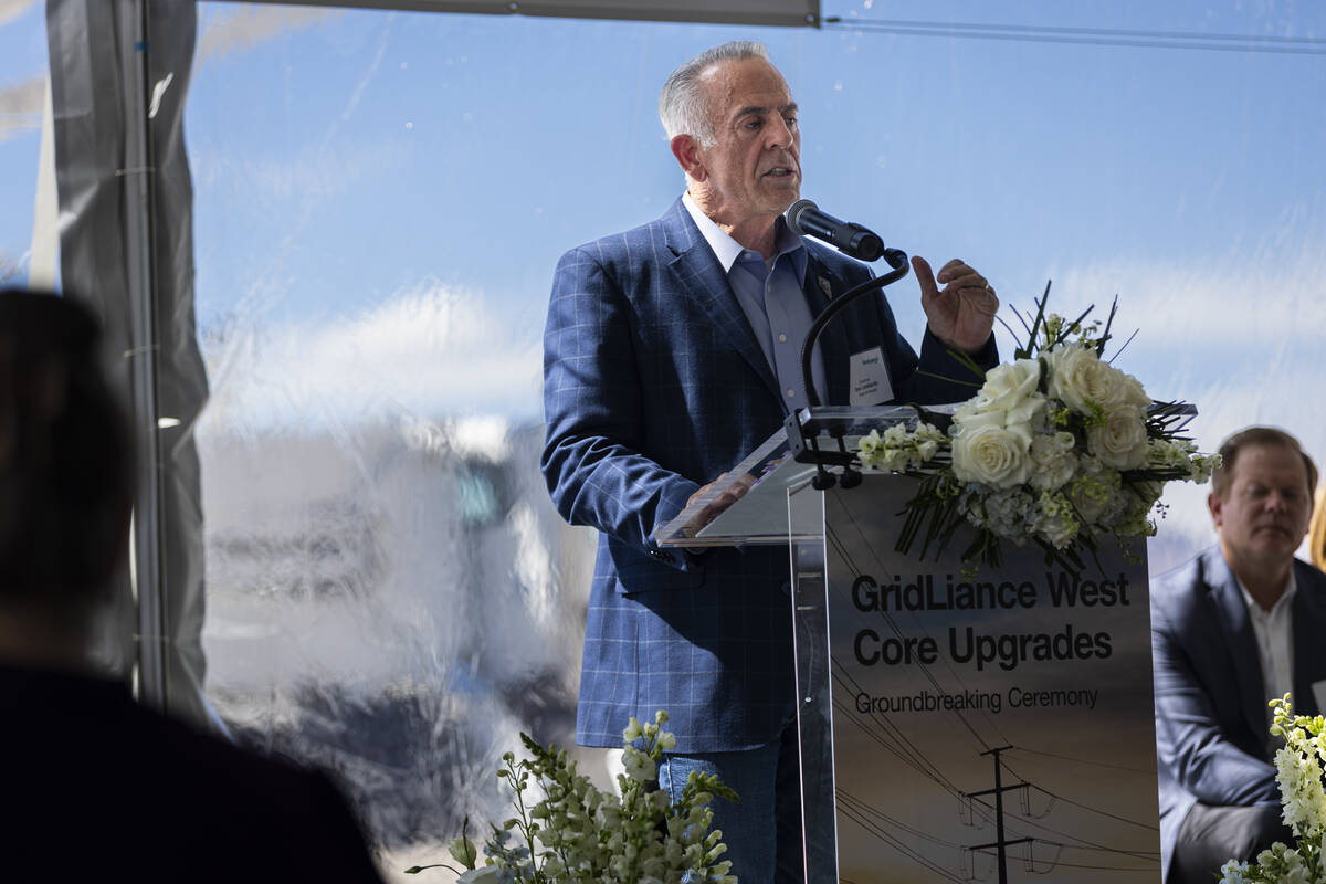 Gov. Joe Lombardo speaks during a groundbreaking ceremony for GridLiance West, which will see n ...
