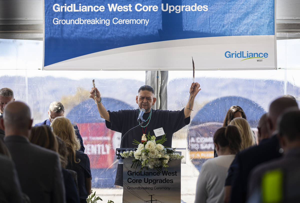 Daniel Leivas, chairman of the Chemehuevi Indian Tribe, leads a blessing during a groundbreakin ...
