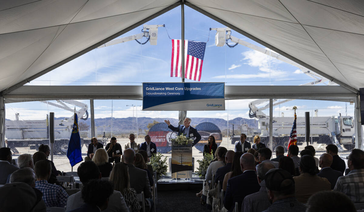Gov. Joe Lombardo speaks during a groundbreaking ceremony for GridLiance West, which will see n ...