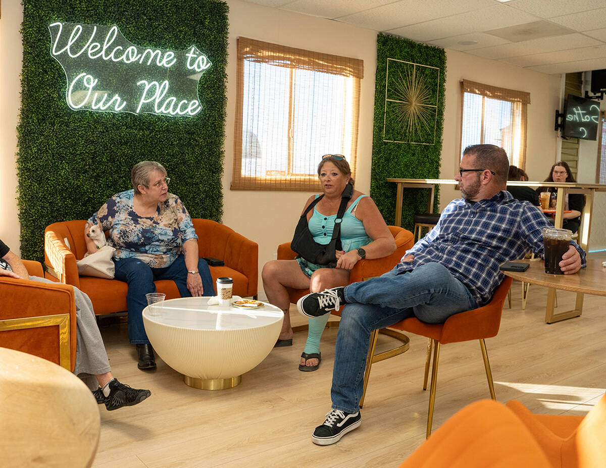 Nye County sheriff candidate Dan Pineau chats with residents at Our Place Coffee on Saturday, S ...