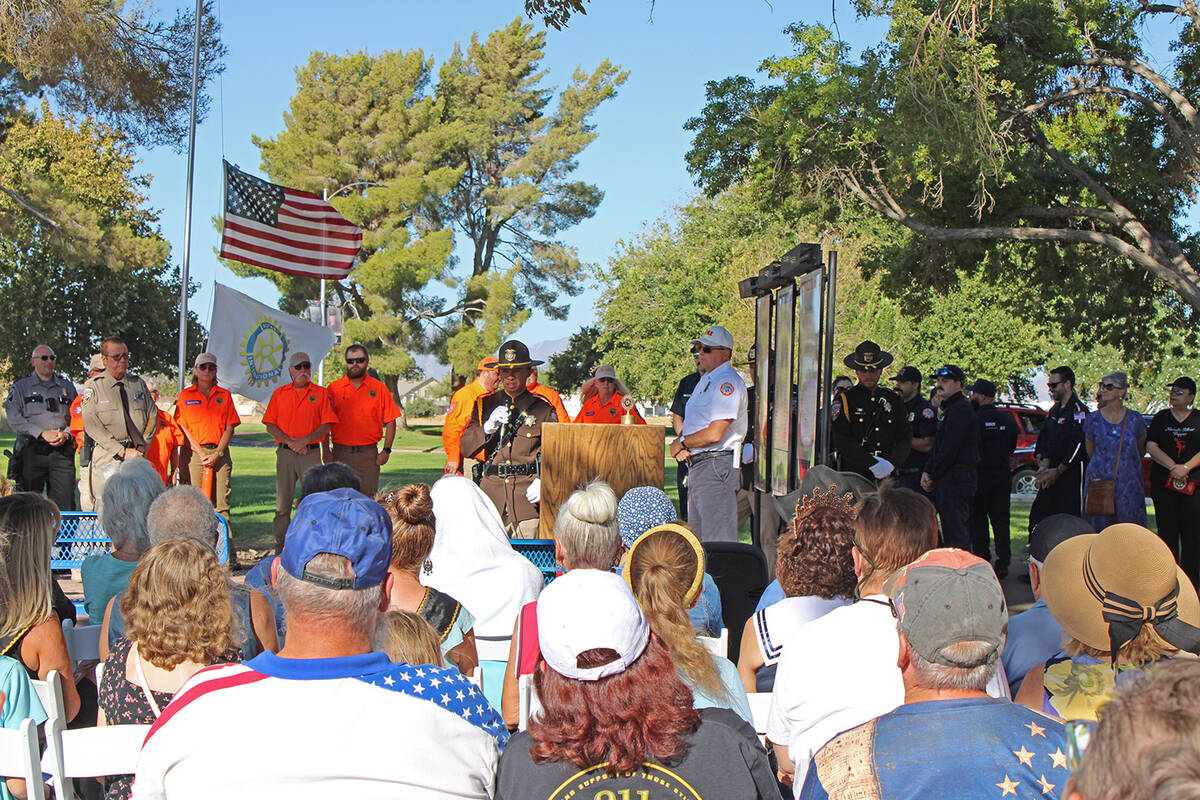 Pahrump Fire Chief Scott Lewis encouraged all first responders attending the 9/11 Memorial Cere ...
