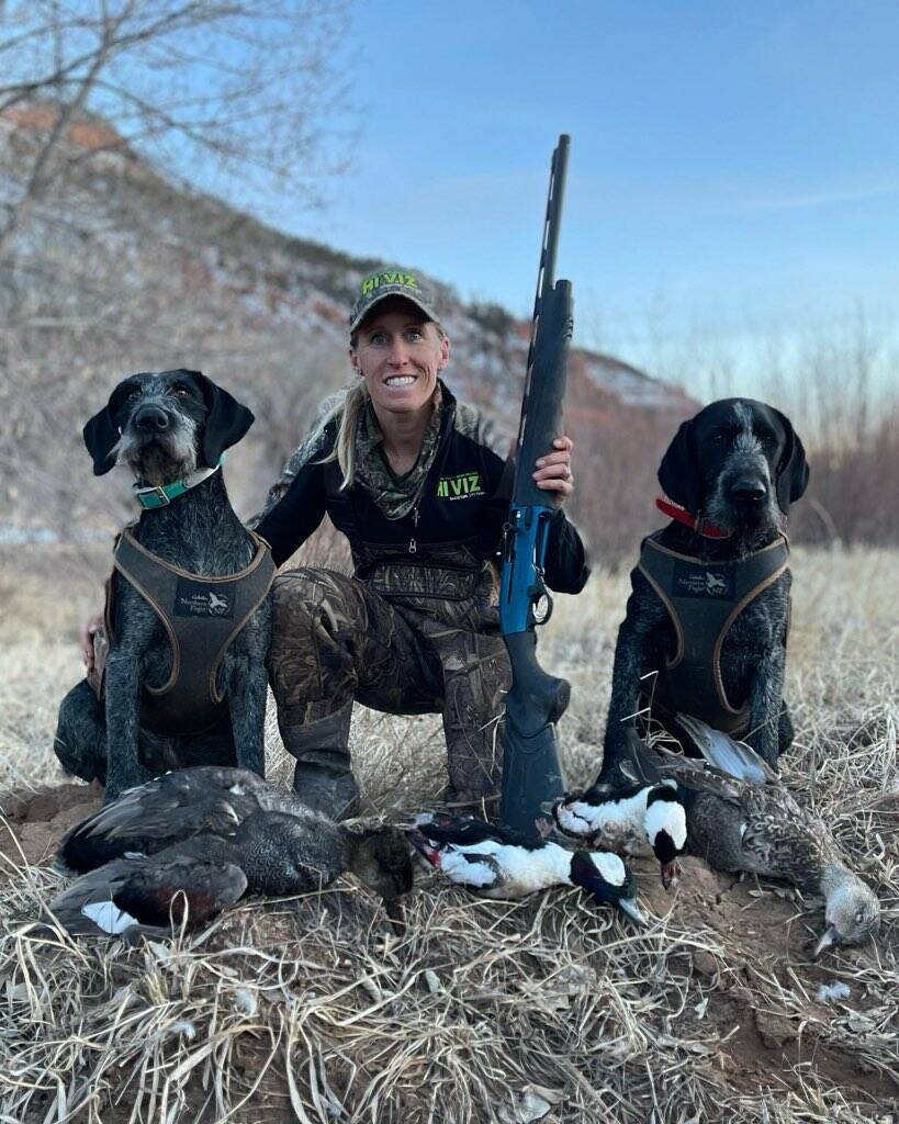 Good friend Lanny Barnes, Olympic biathlon shooting champion, on a hunt with his faithful bird- ...