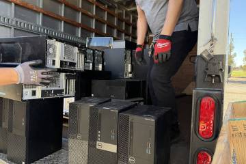 Nye County recently donated four pallets worth of outdated technology and equipment to the nonp ...