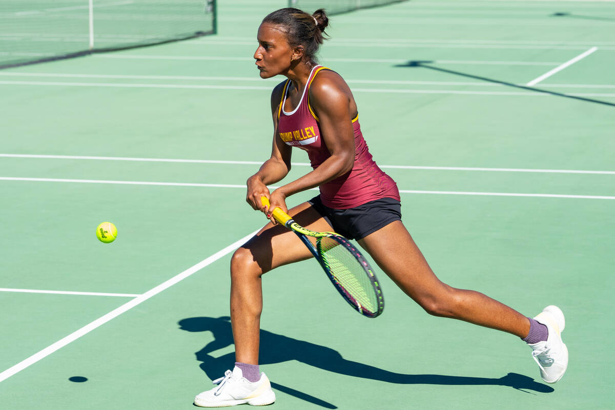 Pahrump Valley senior Chanel Anthony prepares for a backhand in this file photo. The girls capt ...