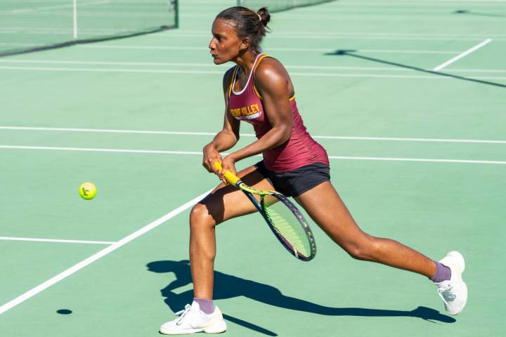 Pahrump Valley senior Chanel Anthony prepares for a backhand in this file photo. The girls capt ...