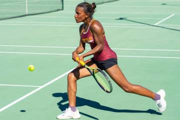 Pahrump Valley senior Chanel Anthony prepares for a backhand in this file photo. The girls capt ...