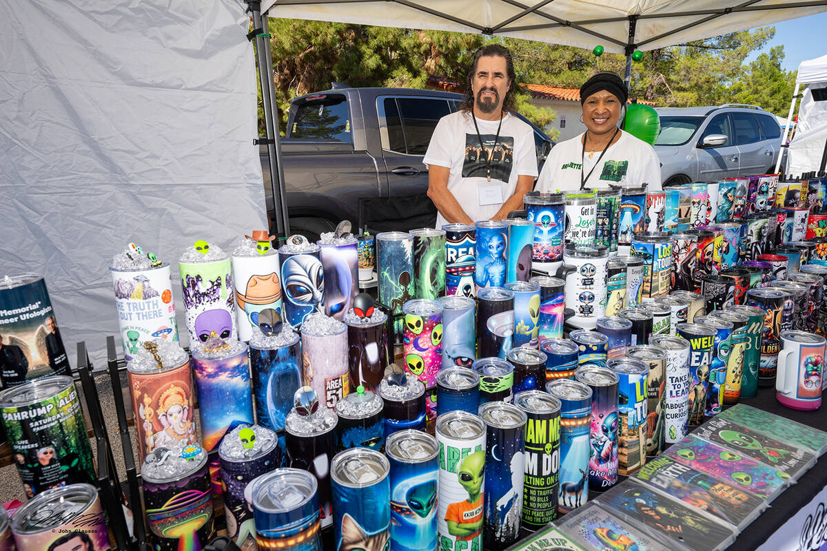 Joseph De La Torre, better known as the Pahrump Alien Guy (left), and Bridjette Whaley (right) ...