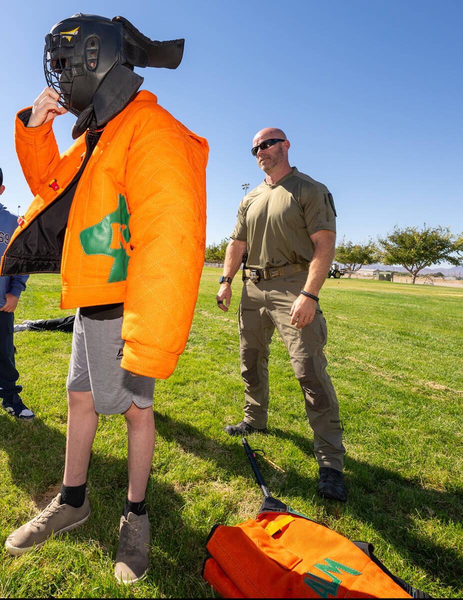 The children also got to see the various gear used to train the K-9s. (John Clausen/Pahrump Val ...