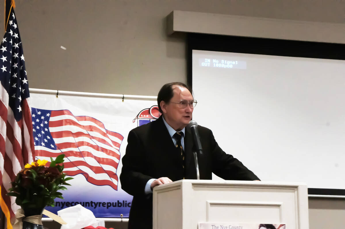 Incumbent Fifth Judicial District Court Judge, Department 2, Robert Lane spoke at Saturday's di ...