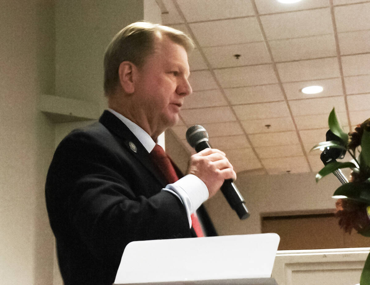 Republican nominee for Nevada secretary of state Jim Marchant speaks at the Nye County Republic ...