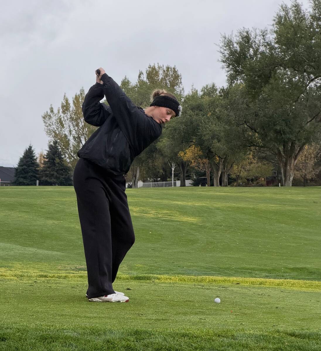Pahrump Valley sophomore Raegan Saldana swings during the opening round of the Class 3A state g ...