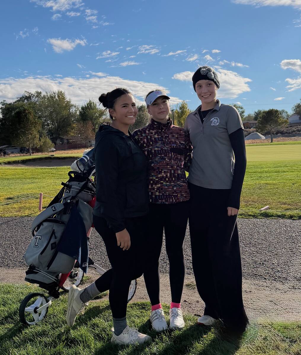 From left, Truckee’s Maya Fernandez, Virgin Valley’s Alya Andrade and Pahrump Valley’s Ra ...