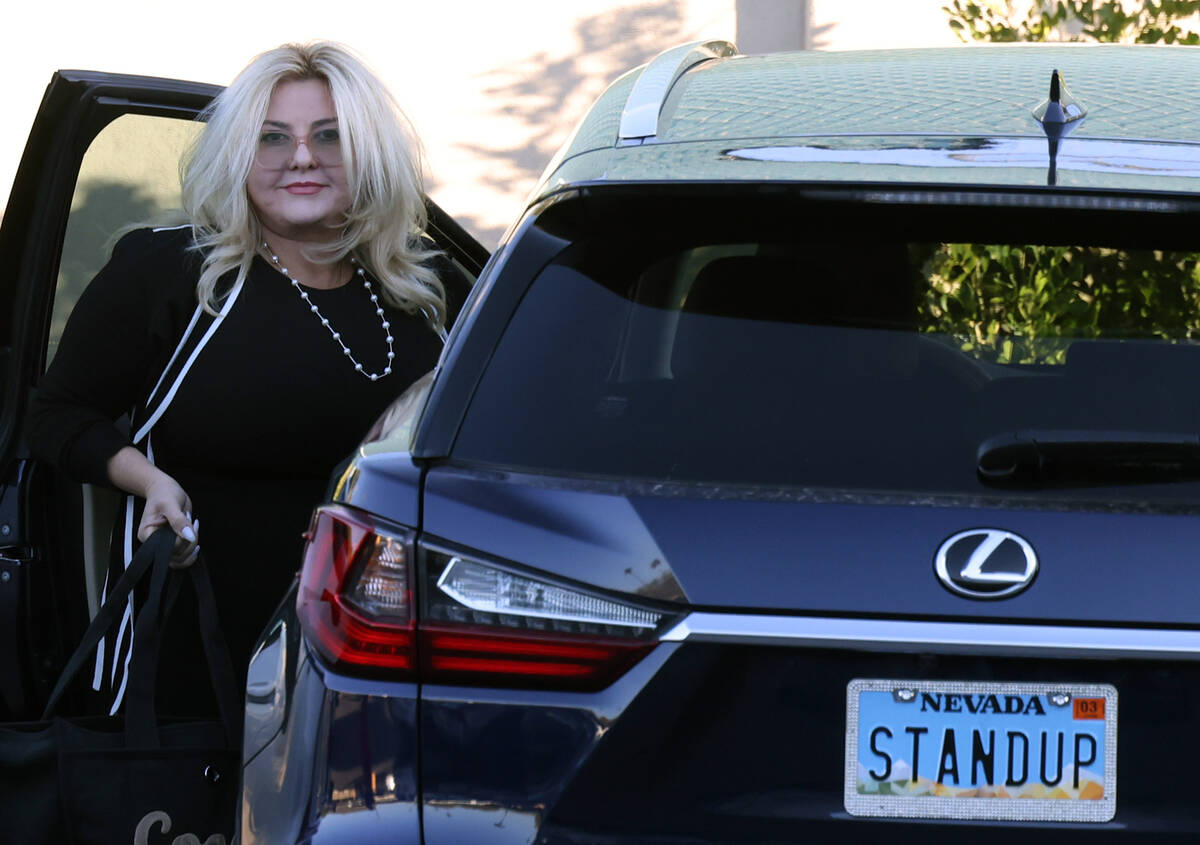 Suspended Pahrump Justice of the Peace Michele Fiore arrives at the State Bar of Nevada buildin ...