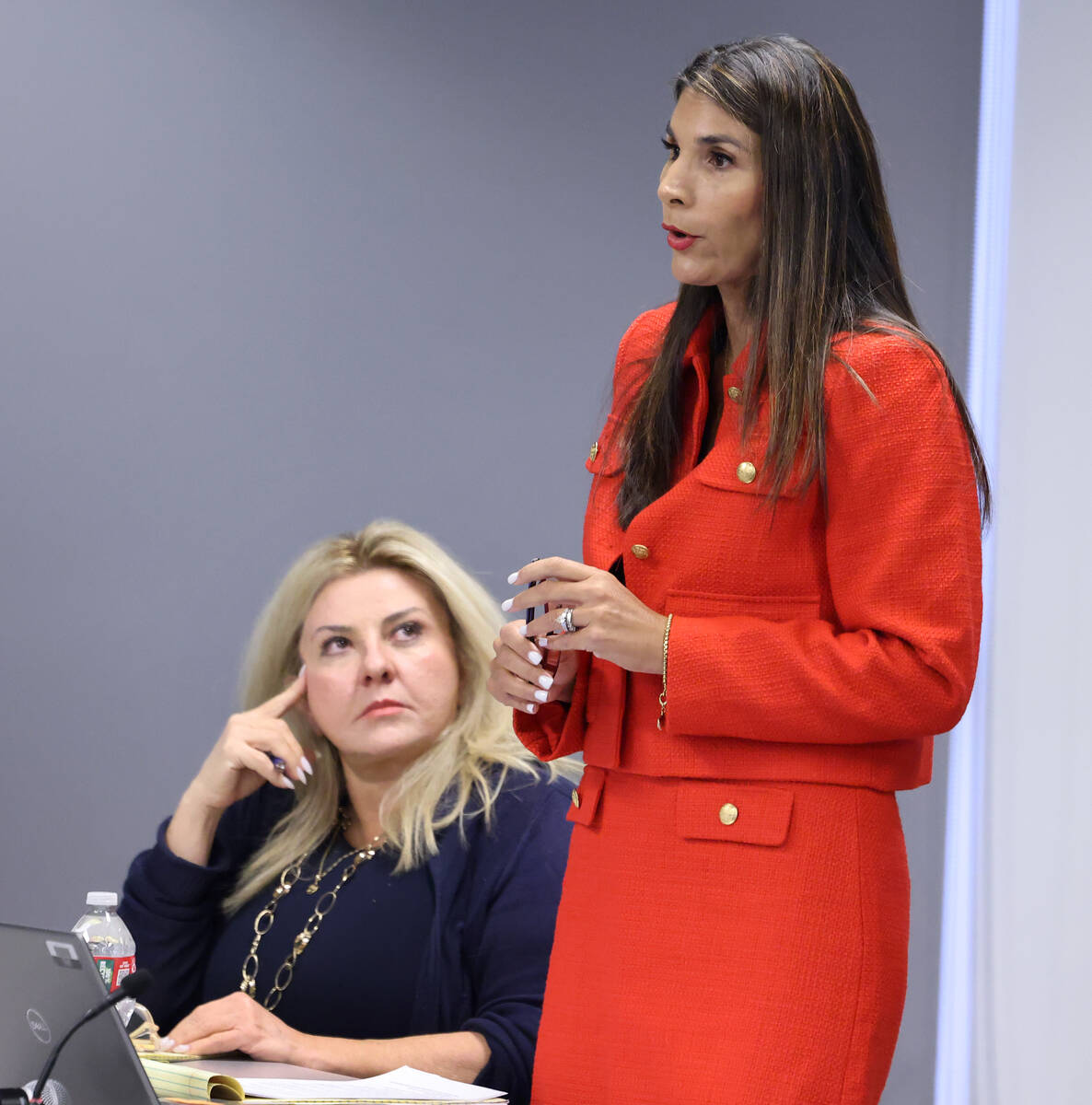 Former Las Vegas Councilwoman and suspended Pahrump Justice of the Peace Michele Fiore listens ...