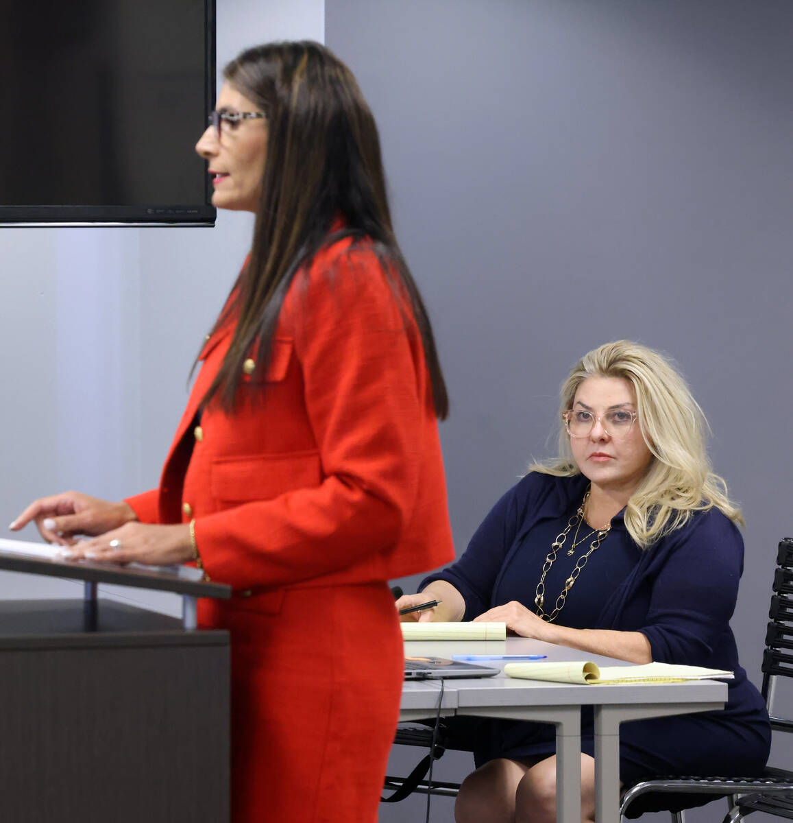 Former Las Vegas Councilwoman and suspended Pahrump Justice of the Peace Michele Fiore, right, ...