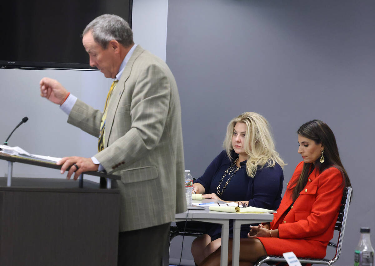 Former Las Vegas Councilwoman and suspended Pahrump Justice of the Peace Michele Fiore, center, ...