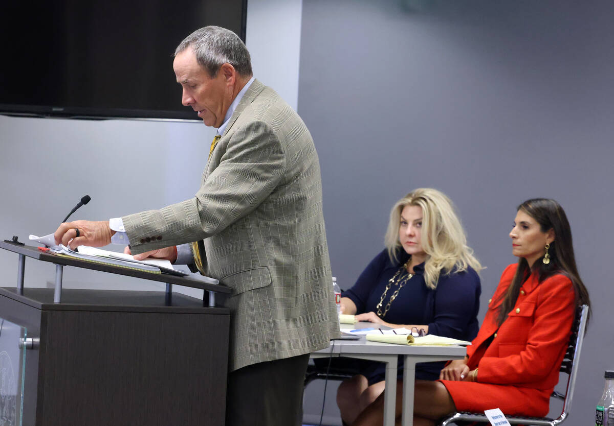 Former Las Vegas Councilwoman and suspended Pahrump Justice of the Peace Michele Fiore, center, ...