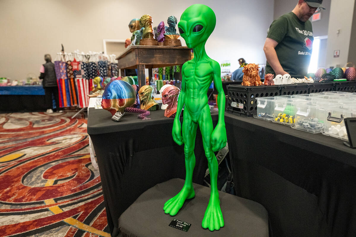 A alien statue at Solid3DMemories' booth in the vendor section of this year's Pahrump Alien Con ...