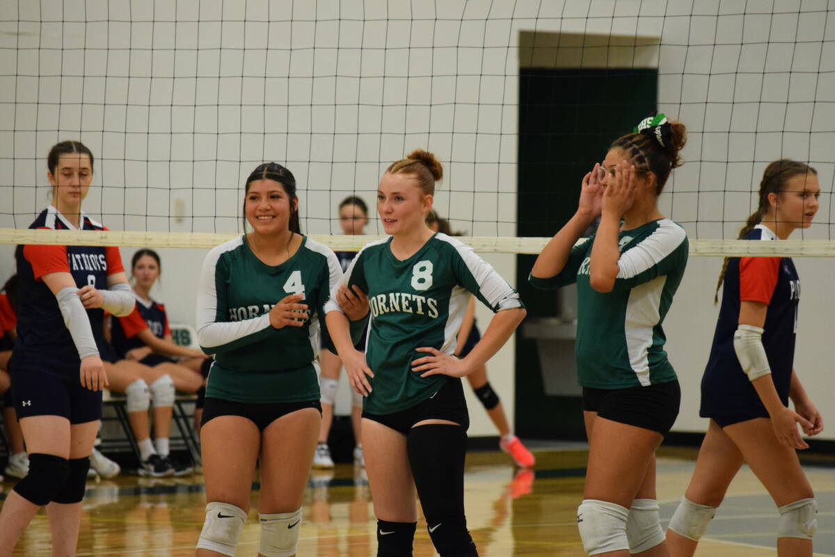 Beatty’s Amaia Godinez (4), Julieann Lindsey (8) and Lavender Hart (7) share a moment during ...