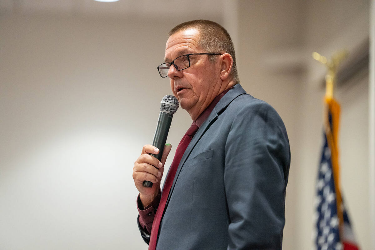 Incumbent Nye County Sheriff Joe McGill speaks at the Nye County Republican Club Debate on Oct. ...